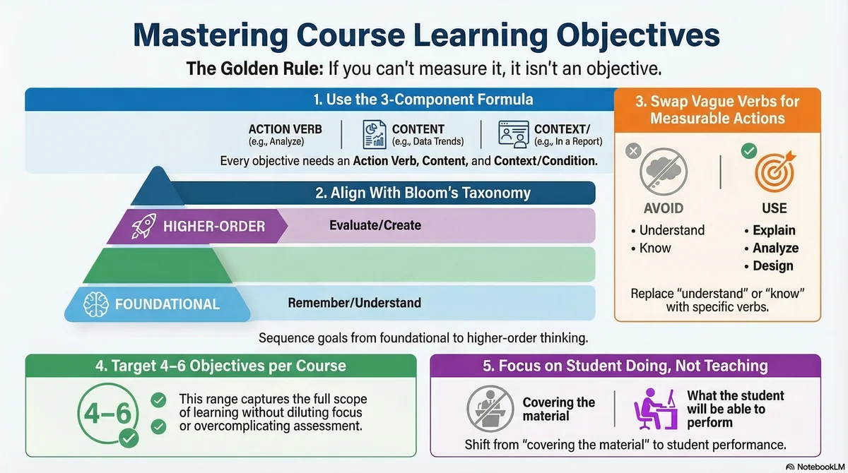4 steps for writing course learning objectives